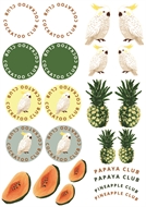 Image de Small Cockatoos, Papaya, Pineapples for bag, keychains and garments - DTF A4 - for DIY